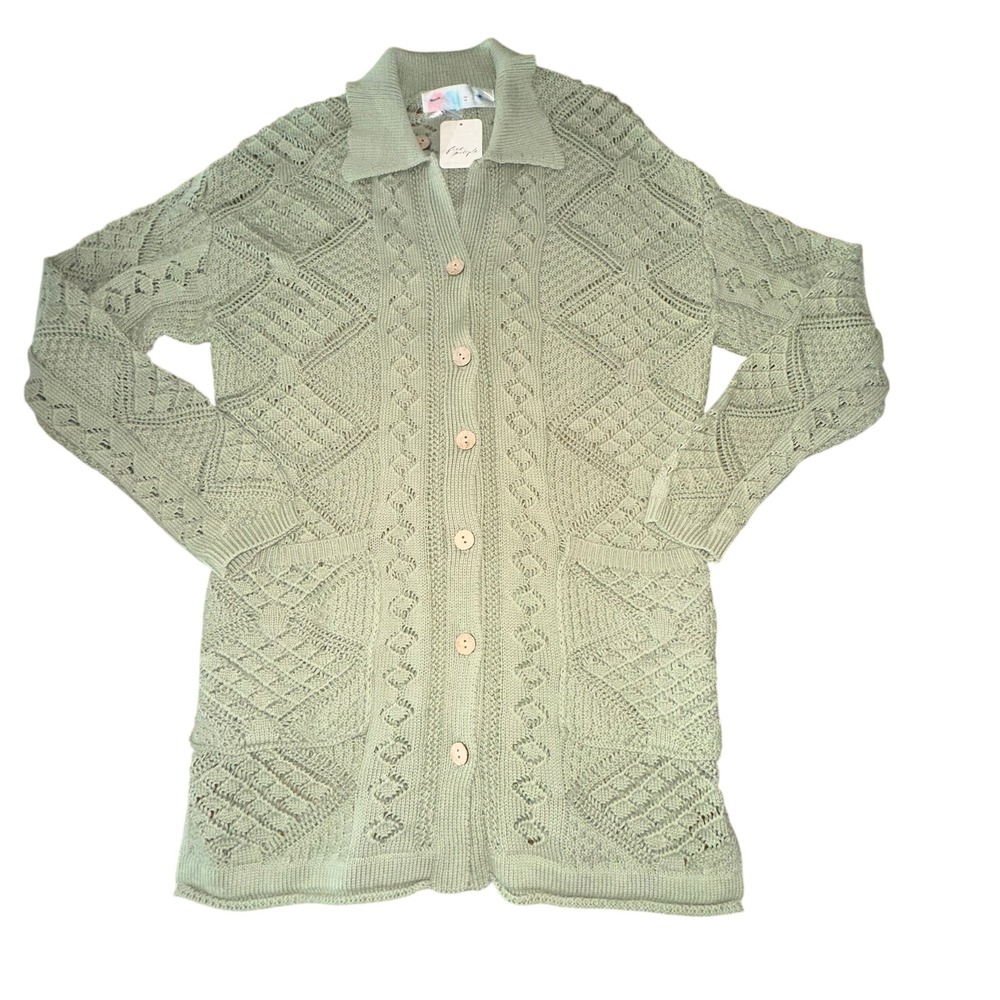 Free People Beach Get Away Fauxchet Cardigan Size XS Sage‎ Green New
